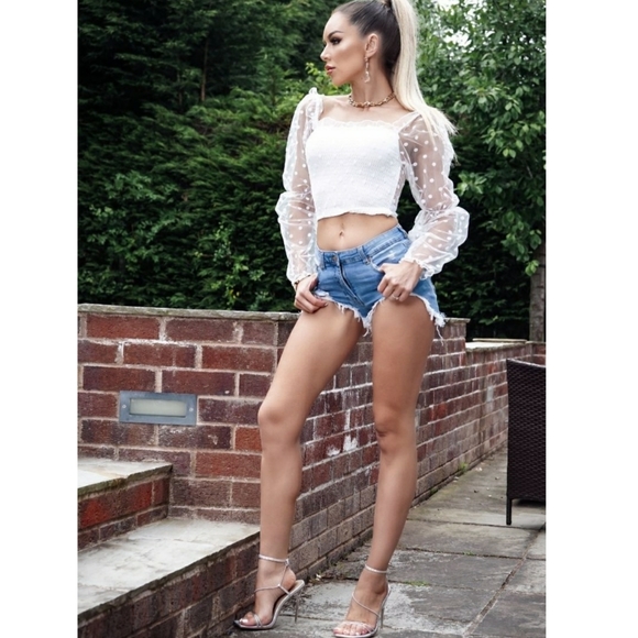 Polka Dot Sheer Crop Top - Picture 4 of 6